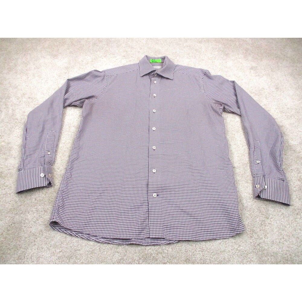 Eton Shirt Mens 41 16 Purple White Houndstooth Contemporary Casual Button Up